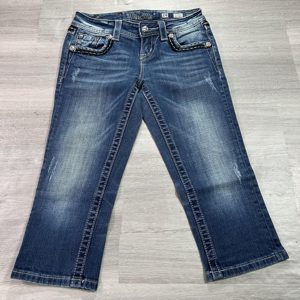Miss Me Easyโ Crop Jeans Womens 24 Blue Low Rise Cropped Stretch Denim